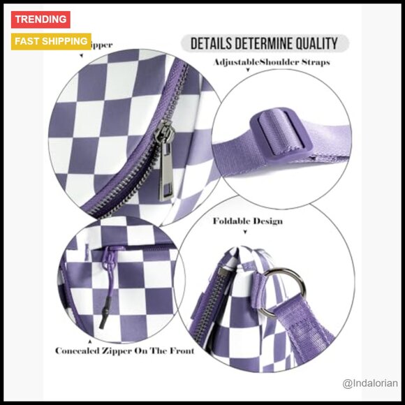 Checkered Crossbody Bag Adjustable Strap Multiple Compartments Y2K Retro Chic - Picture 6 of 7